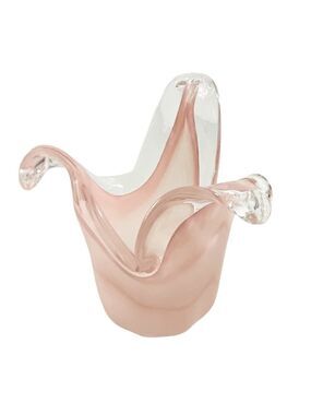 White Cristal Murano Art Glass Vase Pink & Clear Hand Blown Italy